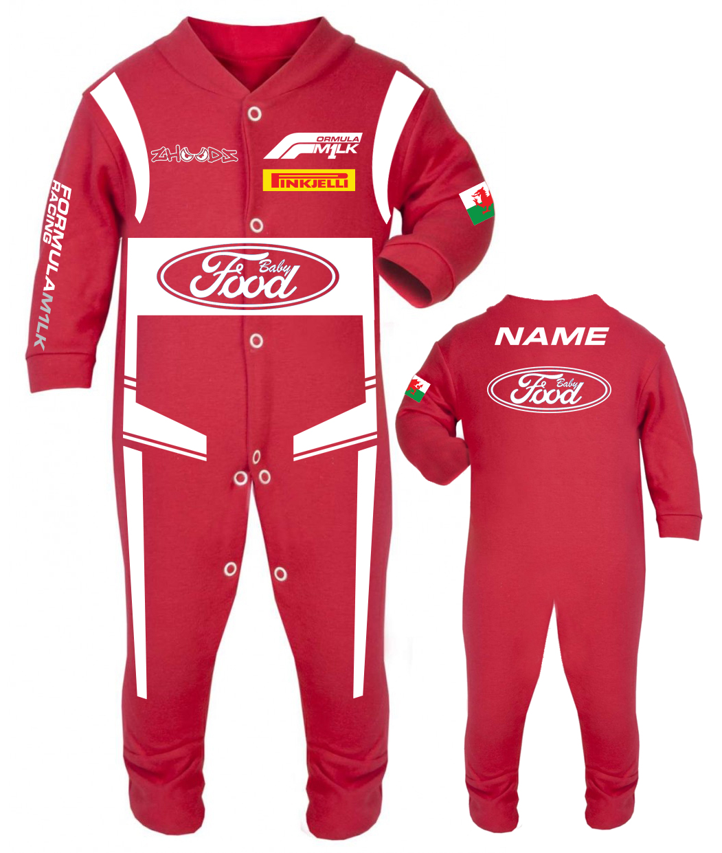 F1 Red Baby Food Race/Sleep Suit – Spitting Lizard